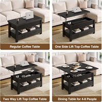 Table basse convertible en bois noir avec compartiment caché, multifonctionnelle pour salle à manger, salon et bureau à domicile