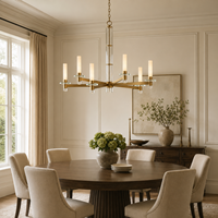 Lustre à 6 lumières LED en laiton antique et verre transparent, blanc chaud, garantie de 2 ans, idéal pour salle à manger et salon