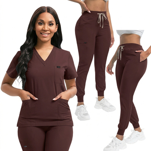 Ensemble de tenues médicales populaires à col en V et taille élastique pour infirmières, uniformes dentaires pour femmes, avec logo personnalisé - Product Image 3
