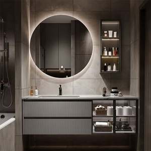 Ensemble de toilettes en bois pour hôtel avec lavabo, salle de bain moderne, montage mural, luxe, meuble de salle de bain en bois massif - Product Image 1