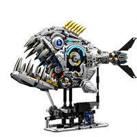 Modèle d'animal mécanique Piranha en plastique, blocs de construction, puzzle, jouet de construction pour adolescents et adultes 14+, décoration de bureau, cadeau