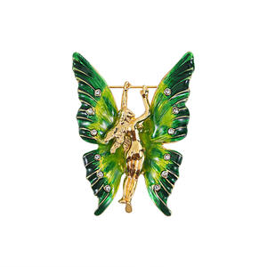 Broche de fée de mode rétro Weiman, goutte à goutte d'huile en alliage, épingle d'<span class=keywords><strong>insecte</strong></span> d'aile verte, corsage de costume pour femme haut de gamme - Product Image 1