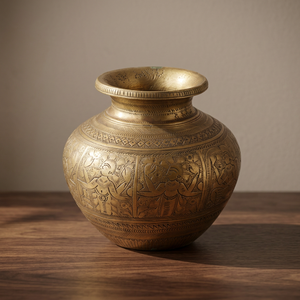 Traditional Handmade High Quality Golden Brass Water <b>Pot</b> God Carved Pooja Kalash Ceremonies Home Decoration 12 X 12 cm SBF-484 - Product Image 3