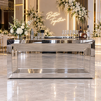 Comptoir de bar en acier inoxydable argenté miroir avec design en ligne encastrée pour bar à cocktails, mariage, banquet, hôtel, événement