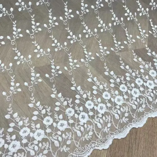 Белая молочная шелковая Цветочная вышитая сетчатая ткань 3 d, 140 см, Тюлевая кружевная базовая ткань для детского платья, женская юбка, рубашка