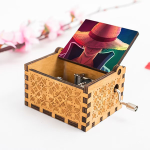 Boîte à musique en bois gravée à la main, style vintage, 6,4 cm, <span class=keywords><strong>avec</strong></span> manivelle, motif Anime Luffy et les Pirates du <span class=keywords><strong>Chapeau</strong></span> <span class=keywords><strong>de</strong></span> <span class=keywords><strong>Paille</strong></span>, 17 designs, idéale comme cadeau promotionnel - Product Image 5