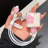 Coque de protection transparente motif fleurs pour chargeur 18/20W et protecteur de tête de câble de données pour iPhone 16, 17, 14, 15