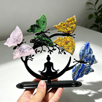 Ornement d'arbre en cristal de pierre précieuse naturelle avec support en métal représentant une femme de yoga, pierre de guérison des chakras, décoration pour salle de yoga et maison