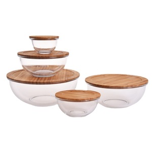 Eco-friendly Meal Prep Airtight Glass Food Bowl <b>Containers</b> Glass Salad Bowl With <b>Bamboo</b> Wooden Lid - Product Image 2