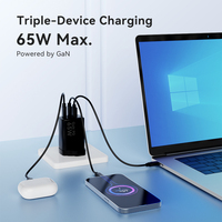 UK Plug UKCA pengisi daya dengan Port ganda 65W, adaptor daya USB C pengisi daya cepat untuk Laptop Tablet Android
