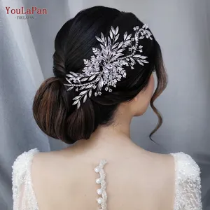 Youlapan-accesorios para el cabello para novia HP277, tocados hechos a mano para fiesta de boda, hojas de aleación de diamantes de imitación, piezas para el pelo de novia