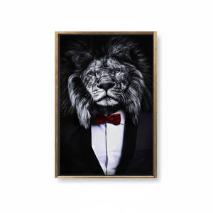 Lion in Suit Canvas Print: Wild Elegance Animal Wall Art,GOLD <b>FRAMED</b> CANVAS - Product Image 2