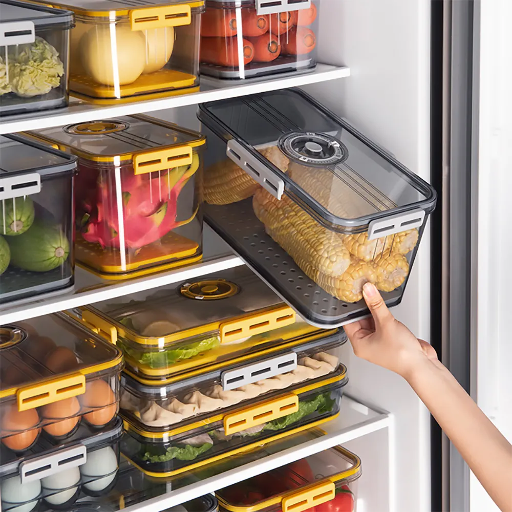 2021 새로운 냉장고 저장 상자 식품 학년 애완 동물 플라스틱 두꺼운 Timekeeping 냉동 저장 상자 주방 저장 용기