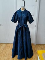 Robe de soirée chic vintage bleu marine brocart à motif floral avec ceinture pour galas, style A-line, taille naturelle, anti-plis, idéale pour l'été