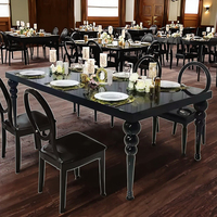 Table de banquet rectangulaire en acier inoxydable, plateau en MDF noir, pour mariage et événements