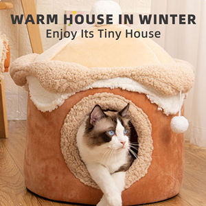Cama para Mascotas Cómoda, Linda, Suave, Afelpada, Cálida, Tipo Cueva, con Espacio Interior para Gatos y Perros Pequeños - Versión de Invierno - Product Image 4