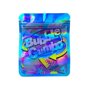 custom holographic hemp mylar bag 3.5g 28g smell proof 420 industry candy plastic packaging