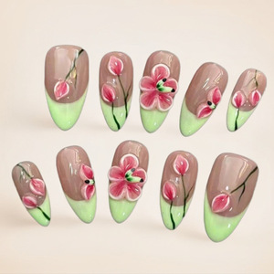 <span class=keywords><strong>Uñas</strong></span> Artificiales Cortas Cuadradas Color Rosa Pálido, Talladas en 3D con Flores, Pintadas a Mano, <span class=keywords><strong>de</strong></span> Alta Calidad, Novedad al por Mayor - Product Image 3