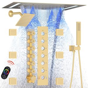 Ensemble de système de douche thermostatique intelligent à LED 14x20 pouces et 6 pouces pour montage au plafond en or brossé - Product Image 1