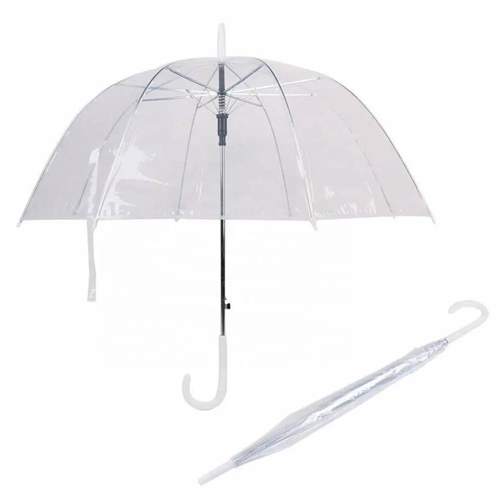 Ombrello da sposa trasparente OEM ODM Clear Dome POE Straight Rain