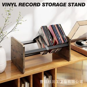 Vinyl <b>Record</b> Rack Brown Wood Metal Storage Display <b>Stand</b> For Living Room Bedroom Book Magazine Organizer Single Layer - Product Image 2