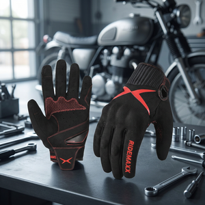 Gants de moto RIDEMAXX style vintage rétro, respirants en polyester/coton et cuir, antidérapants, décontractés, pour hommes et femmes - Product Image 2