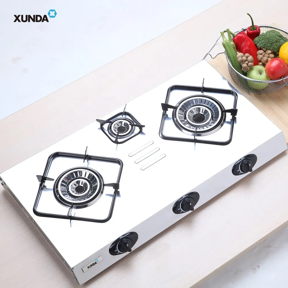 Xunda thiết kế mới Tempered Glass bảng gas HOB 3 Burner bếp 2 đôi Burner bếp