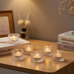 Ensemble de bougies votives <span class=keywords><strong>en</strong></span> <span class=keywords><strong>verre</strong></span> à rayures verticales, multicolores, pour créer une ambiance chaleureuse à la maison, bougies décoratives parfumées - Product Image 5