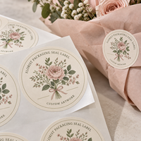 Étiquette autocollante personnalisée en papier d'art imprimé pour emballage de fleuriste, idéale pour l'emballage cadeau de fleuriste avec logo de marque et illustration imprimés