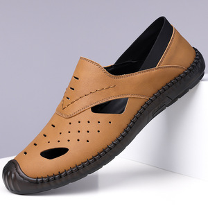 รองเท้าแตะหนังแบบสวมลำลองสำหรับผู้ชาย พื้นรองเท้ายางส้นเตี้ยระบายอากาศได้ดี เหมาะสำหรับสวมใส่พักผ่อน - Product Image 1