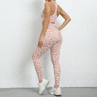 Ensemble de yoga deux pièces pour femme, imprimé léopard, respirant, en spandex et nylon, dos nageur, taille haute, pour l'entraînement et la gym