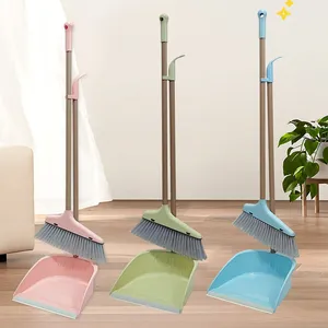 FF2078 Wholesales Long Handle Plastic Brooms Dustpans Office Home Kitchen Lobby Floor Cleaning Broom And Dustpan Set
