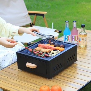 Portable Charcoal Grill Square Outdoor Camping Stove With Drawer Easy Clean For Home Patio Use - Product Image 1