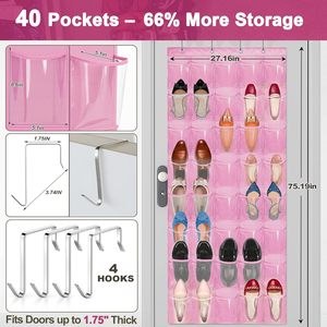 Over The Door <b>Shoe</b> Organizer 40 Pockets Clear PVC Waterproof Hanging Storage For Closet Bathroom Pink - Product Image 2