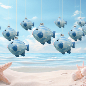 Custom Made BSCI Factory Novelty Gifts Christmas Decoration Supplies Fish Shell Star Animal Figurine Glass <strong>Ornament</strong> - Product Image 2