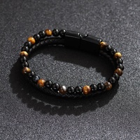 Bracelet pour homme en perles œil de tigre, double couche, en cuir PU tressé, avec fermoir magnétique, style vintage, bijou de main masculin