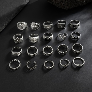 Cincin bintang lima titik untuk pria, 20 buah/set tengkorak logam Punk/sekop/cincin Hip Hop pria hadiah perhiasan mode - Product Image 3