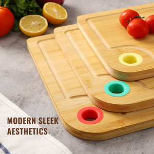 Ensemble de planches à découper en bambou 3 pièces Ustensiles de cuisine Durables Non toxiques Antibactériens Écologiques Lavables au lave-vaisselle Rainure profonde pour le jus - Product Image 5