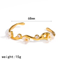 Bracelet minimaliste en forme de vague avec fleurs, bracelet en zircon en forme de C, bracelets en acier inoxydable pour femmes, bijoux