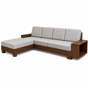 Modern L Shaped Wood Sofa Set With <b>Black</b> Cushions <b>Storage</b> Coffee Table And Ottoman Living Room Furniture - Product Image 5