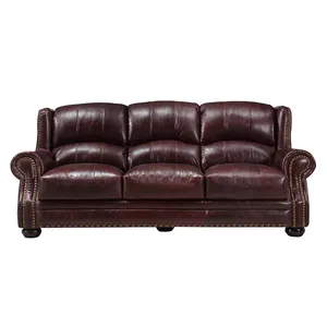 Divano personalizzato classico soggiorno divano in vera pelle set completo di mobili per hotel di lusso componibili vintage in pelle pieno fiore