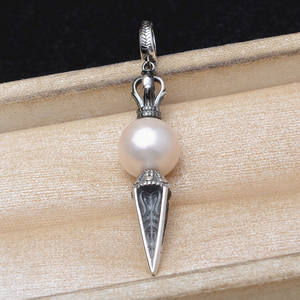 Colgante de Plata S925 con Diseño Vintage de Bastón para Dominar Demonios, Accesorio para Manualidades, Base Vacía con Orificio Pasante de 10-12 mm, Cuentas de 3 mm para Joyería de Perlas - Product Image 1