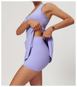 Ensemble une pièce jupe de sport et de tennis pour femme, couleur unie, demi-zip, doux, pour le fitness - Product Image 2