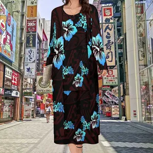 Heiß verkaufen Puletasi Kimono Strickjacke 2 Stück Sets Hibiskus Blumen Vintage Mode lässig ärmelloses Kleid Samoa Kleider