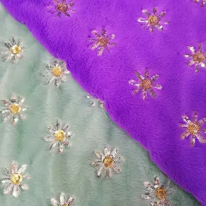 % 100% Polyester ucuz fiyat akın peluş kumaş Vintage Sequins çiçek kadife nakış kumaş