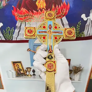 HT Religieux Jérusalem Croix Ornements Église Chapelle Prière Rituel Fournitures Main Croix Métal Décoration