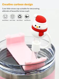 8mm 10mm Creative Glass <b>Reusable</b> Proof Dust Plug Cartoon Cover Cap Custom Silicone Christmas <b>Straw</b> Cover Topper Charms - Product Image 4