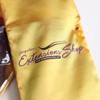 Pochette de rangement transparente personnalisée en satin pour perruques et extensions capillaires avec fermeture éclair et cintre