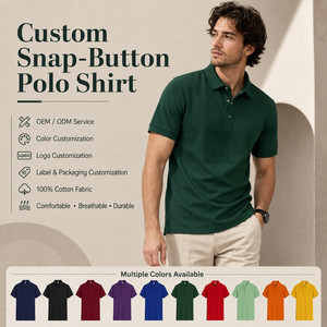 Polo personnalisé pour homme 100% coton à boutons-pression, manches courtes, couleur unie, respirant, décontracté, service OEM ODM - Product Image 1