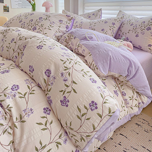 Meilleure vente imprimé plante moderne bébé-qualité Jacquard en mousseline de soie polyester quatre pièces ensemble de literie (draps de lit housse de couette) impression - Product Image 5